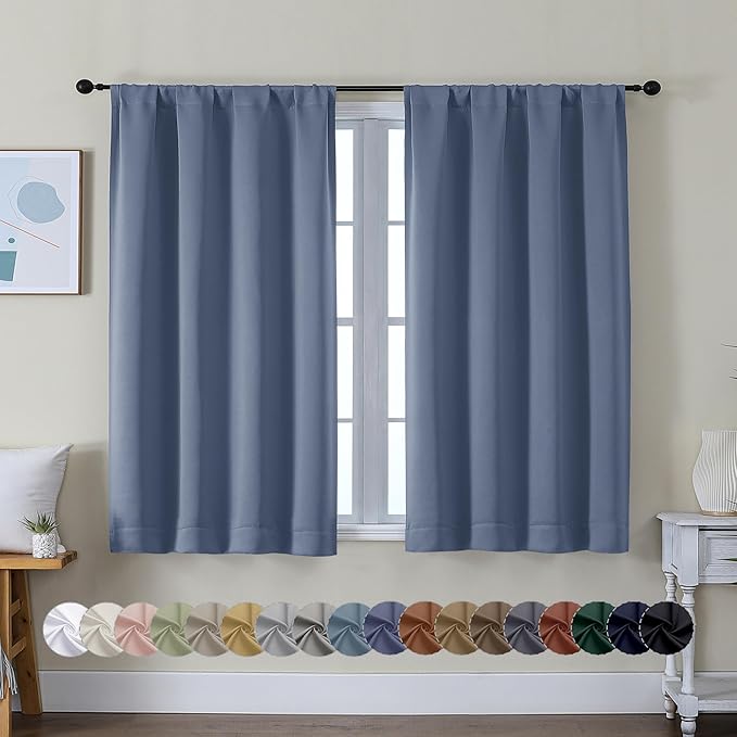 Simplebrand Ava Denim Blue Short Blackout Curtains by Simplebrand