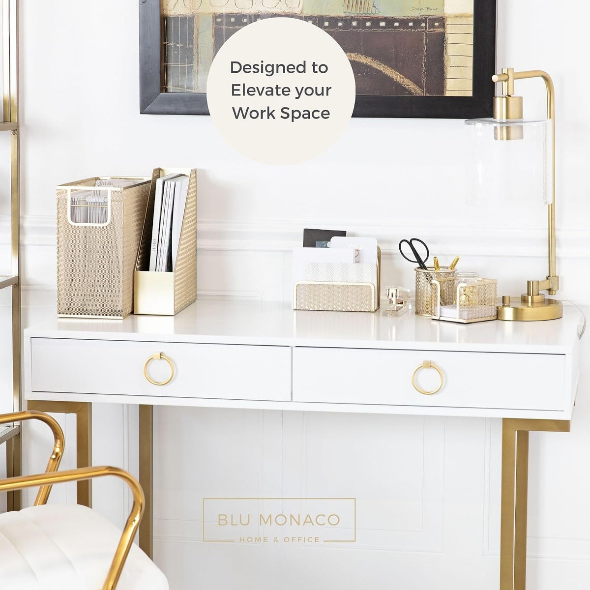 BLU MONACO | Gold Desk File Folder Organizer Set | Desktop Hanging File Organizer with Letter Size Holder | Hanging File Folders Organizer Office Accessories