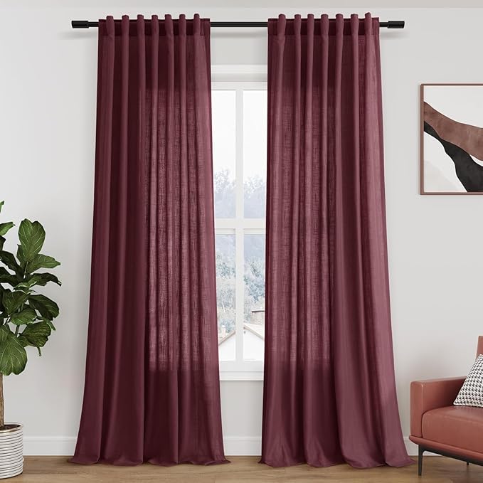 Nanspring Burgundy Linen Curtains 132 Inch Length by Nanspring