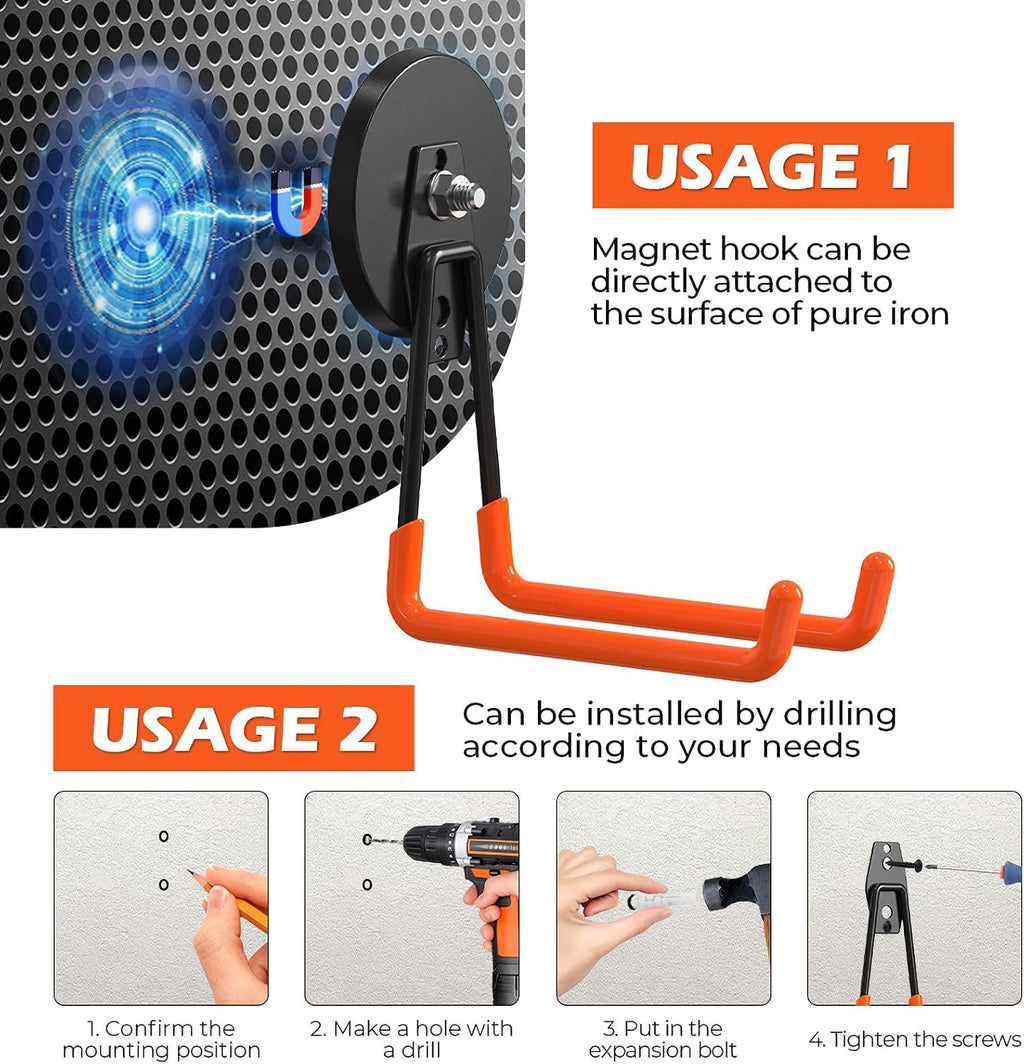 4Pcs Large Magnetic Hooks Heavy Duty Strong Magnet Hooks Heavy Duty Garage Storage Hook Utility Magnet Hooks for Garage Shelve Tool Cart Garden Tools Magnetic Hanger Holder Organization for Hanging