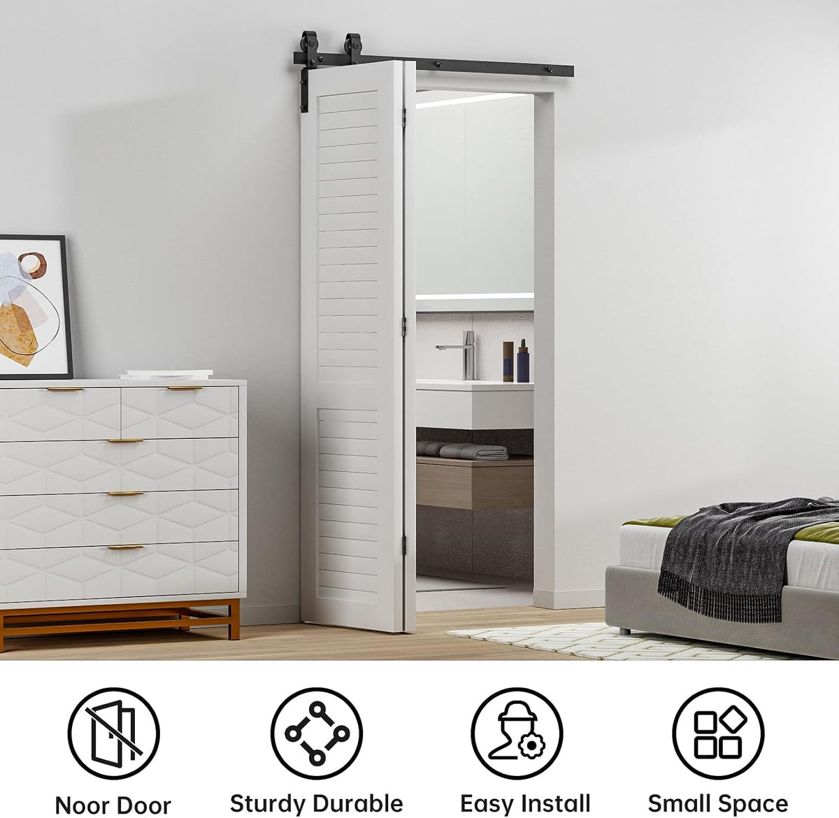 36" Bi-Folding Sliding Barn Door Hardware Track Kit,Smoothly&Quietly,Side Mounted Black Roller,Easy Install,Door Not Included [Fit Double 16" Bifold Doors]