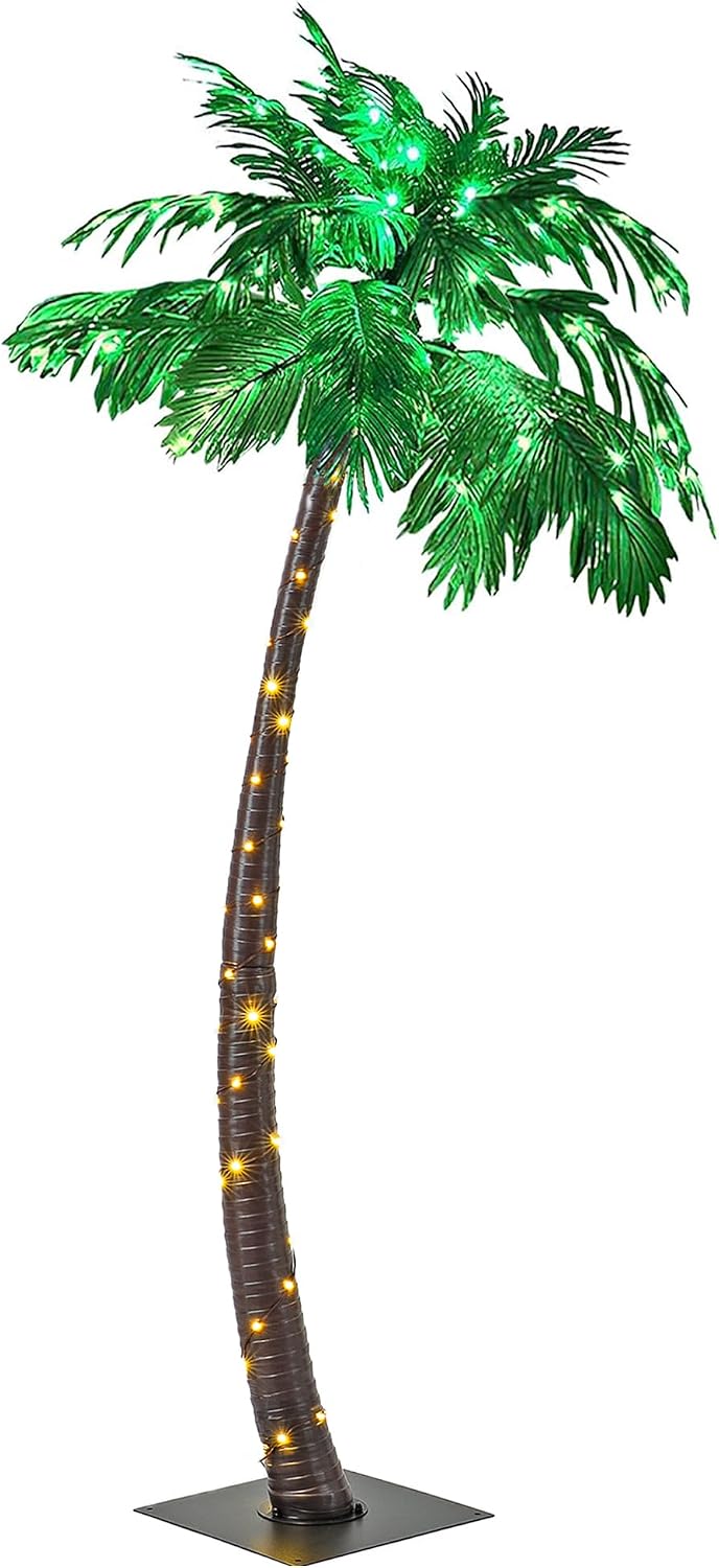 Lightshare 7 Feet Palm Tree 152LED Lights Artificial Fake Tree Decoration for Tiki Bar Outside Patio Porch Pool Christmas Nativity