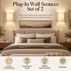 Yunaking Plug in Wall Sconces Set of Two Wall Lights with On/Off Switch