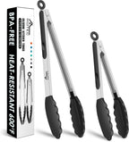 HOTEC Stainless Steel Kitchen Tongs with Silicone Tips, Set of 2-9" and 12"