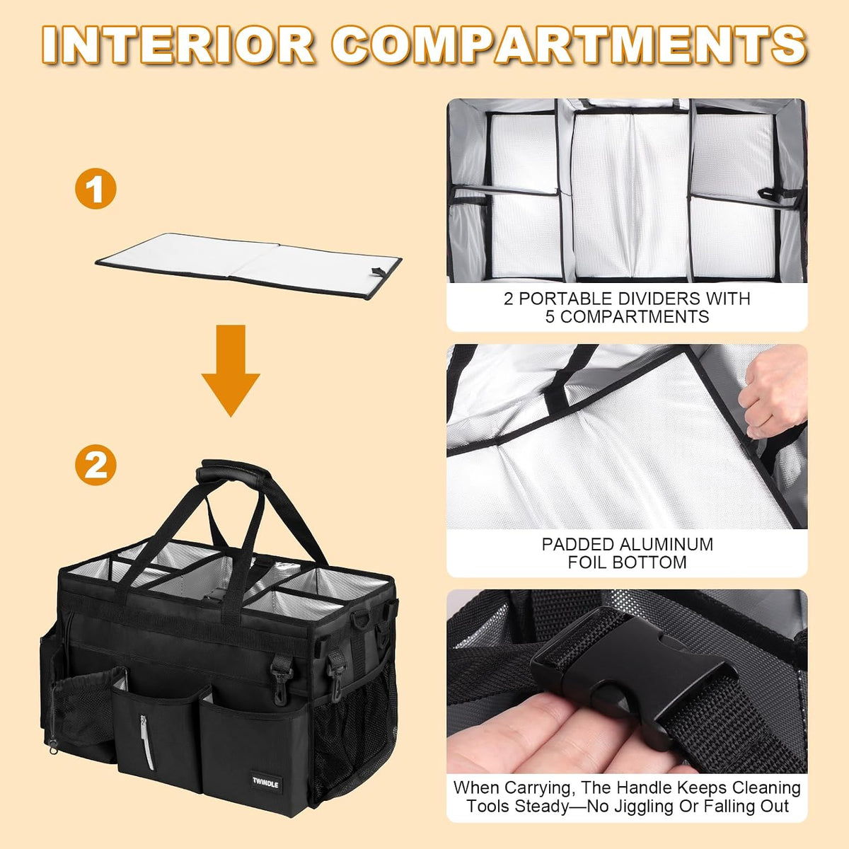 Large Cleaning Caddy For Cleaning Supplies,Cleaning Bag With Waist Belt & Shoulder Straps, Detachable Divider,Cleaning Supply Caddy For Housekeepers & Cleaners