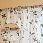 AmHoo 2 Panels Embroidered Leaf Pattern Semi Sheer Curtains Foliage Floral Voile Window Draperies Treatment for Bedroom Living Room Rod Pocket White Sage Green 53 x 95 Inch