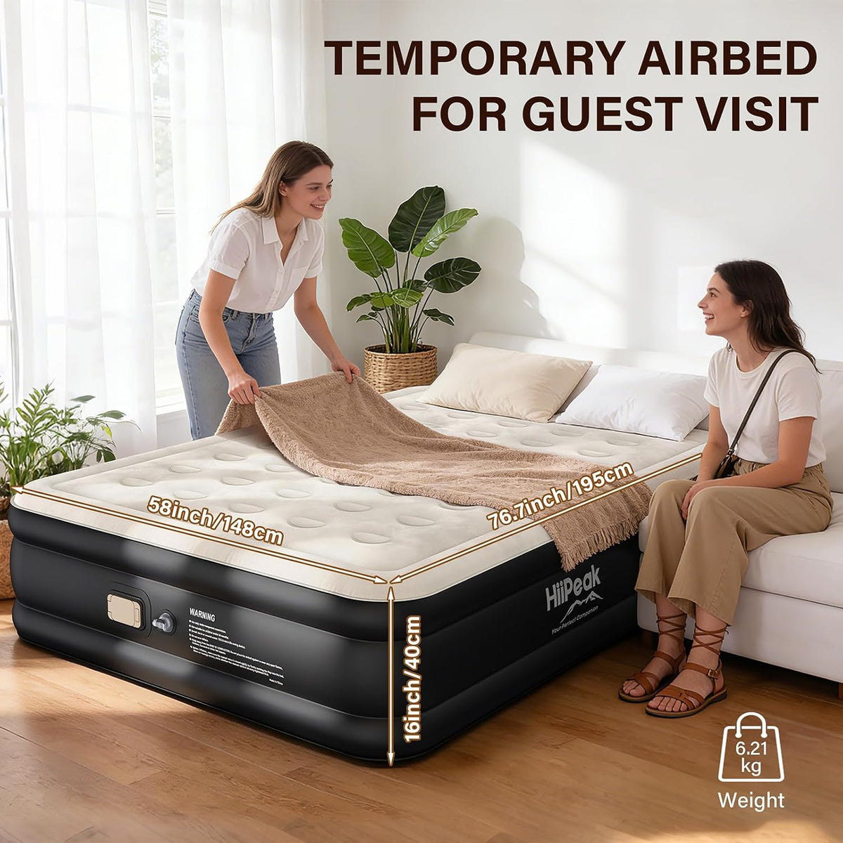 HiiPeak Queen Air Mattress with Built in Wireless Removable Pump, Inflatable Air Mattress Durable Suede Topper Inflatable Blow up Mattress, Portable Air Bed for Camping, Guests, Home