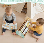 Toddler Bookshelf Double-Sided with 4 Tier Deep Sleeves Kids Wooden Montessori Book Rack for Baby Nursery Room, Playroom, Classroom or Bedroom Bookcase Storage Organizer, Green Bear