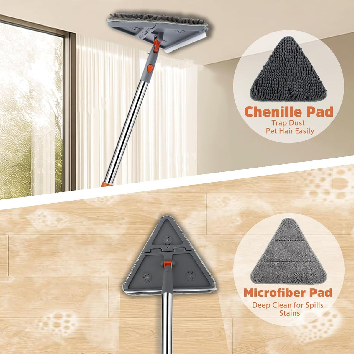 UIMO Wall Cleaner Mop with 94" Long Handle, Triangle Head Scrubber