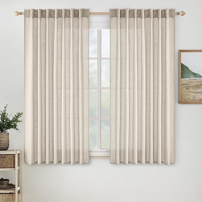 MIULEE Cream Linen Curtains 45 Inch Length 2 Panels by MIULEE