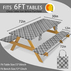 Fitted Waterproof Picnic Table Cover with Bench Covers Heavy Duty Elastic Outdoor Camping Tablecloth for 6 Foot Rectangle Tables Summer Rv Accessories Patio Garden Road Trip Essentials Gifts