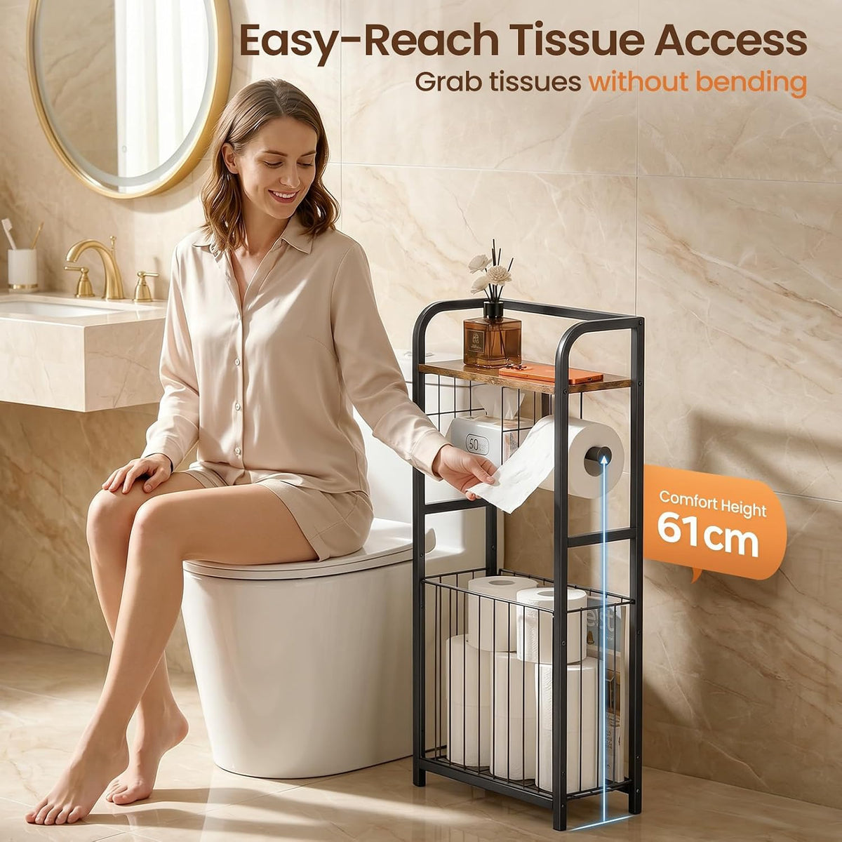Freestanding Toilet Paper Holder Stand with Storage forSmall Bathroom Space