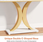 Tribesigns Modern Gold Console Table, 40 inch Narrow Entryway Foyer Table with Geometric Base, Rustic Hallway Accent Table for Living Room, Entrance, White and Gold