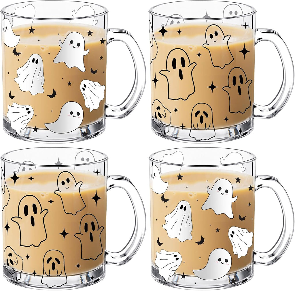 4 Pcs 12oz Halloween Ghosts Glass Coffee Mugs with Handle