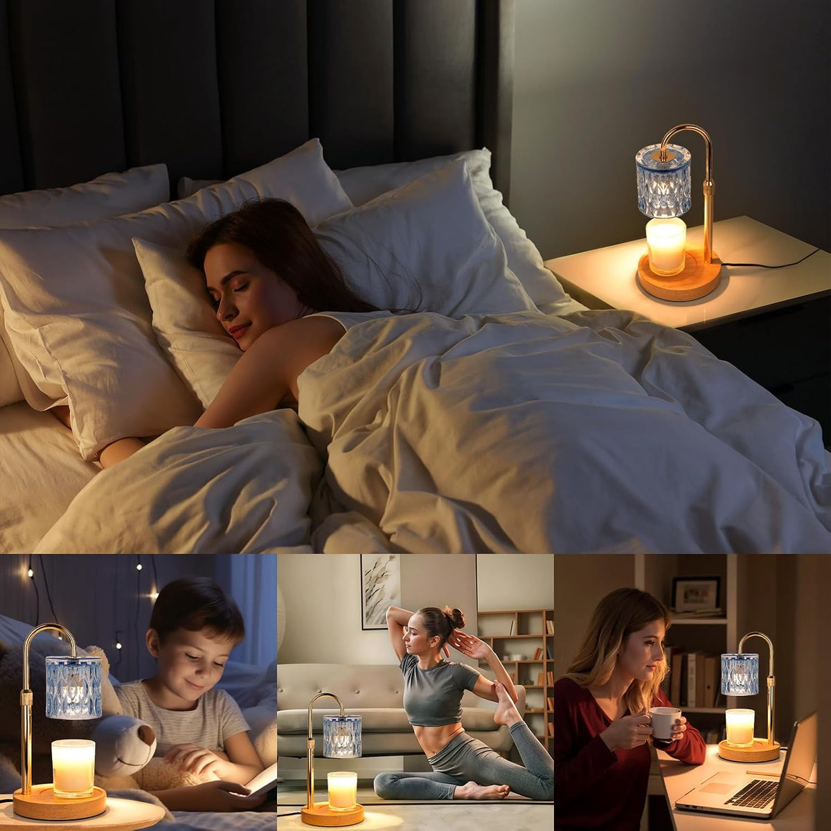 Blue Candle Warmer Lamp with Timer, Birthday Gifts for Women Home Decor