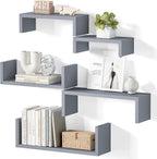 SRIWATANA Dark Walnut Floating Shelves, 5-Piece Set Wood Wall Storage Unit