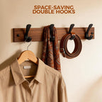 Wooden Coat Rack Wall Mount,Teak Solid Wood Coat Hanger with 4 Metal Hooks,16 inch Mounting Hole Spacing,Rustic Wall-Mounted Coat Racks for Towel,Hat,Key,Jacket,Clothes (1, Teak (Mixed Grain))