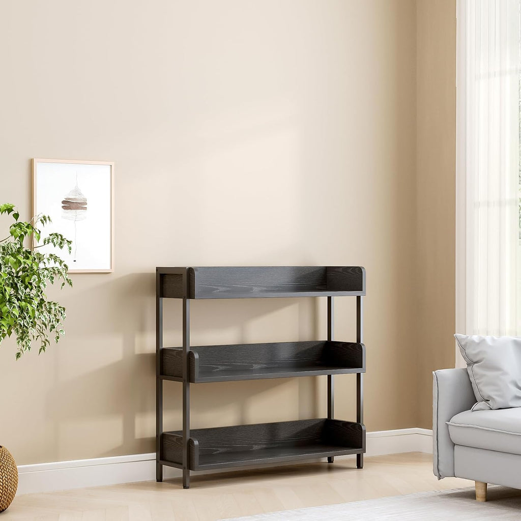 OSCHF Wide Open Shelf Bookcase, 3-Tier, Full Black