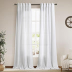 White Linen Sheer Curtains 102 Inches 2 Panels Set Back Tab Rod Pocket Extra by Nanspring