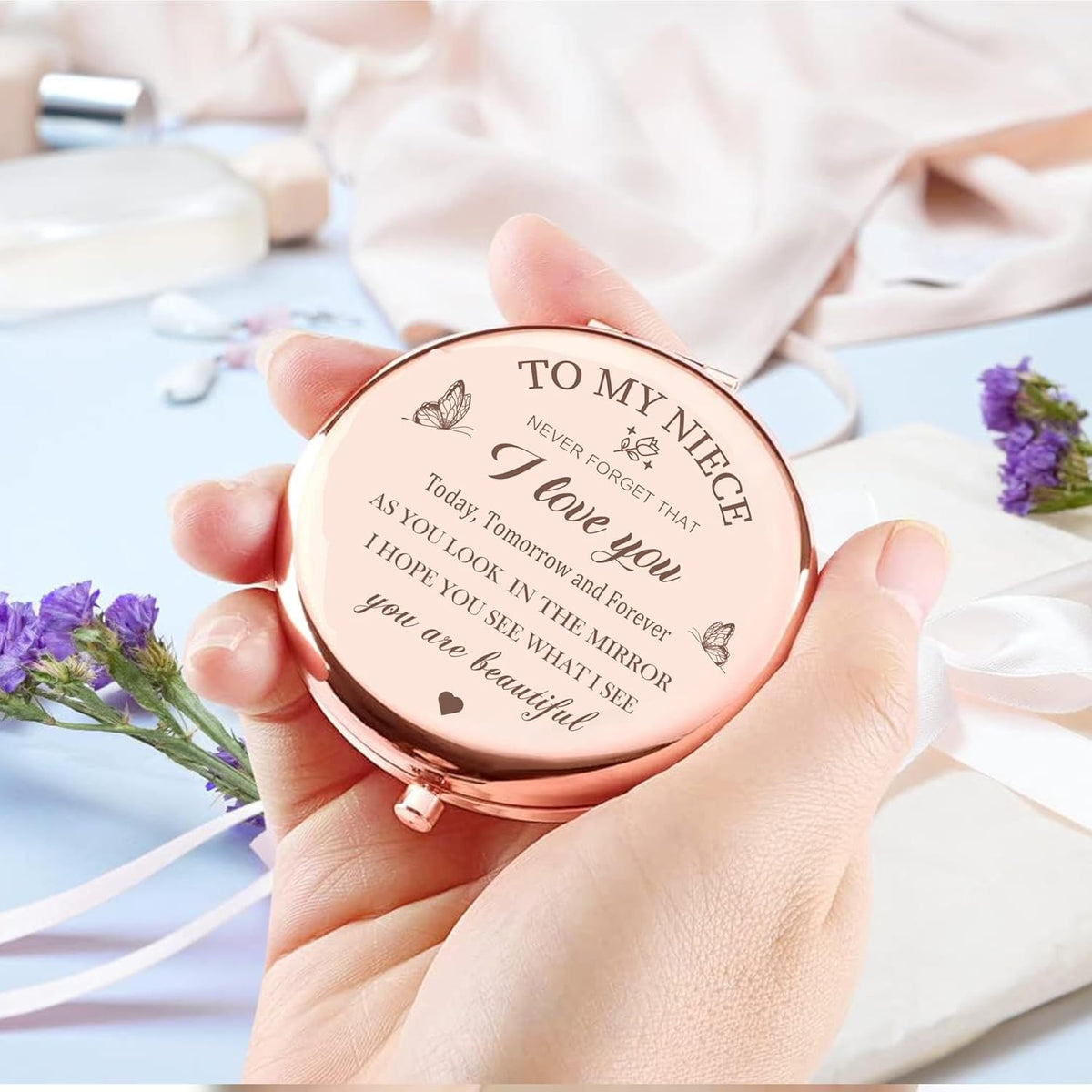 Niece Compact Mirror - Makeup Mirror Gifts for Niece from Aunt, Birthday & Christmas