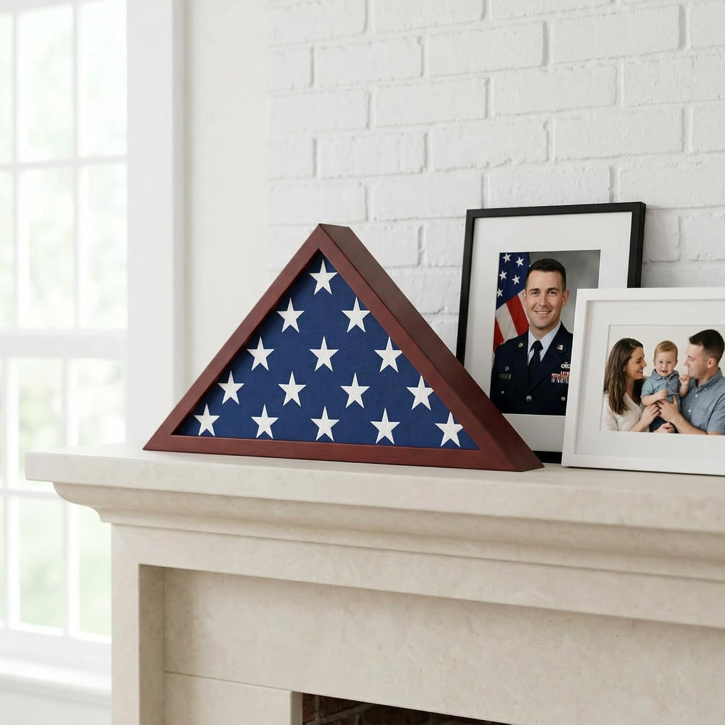 Americanflat Large Flag Display Case for Folded 5x9.5' Burial Flags - Engineered Wood Display Box for Wall or Tabletop - Silhouette Collection - Mahogany