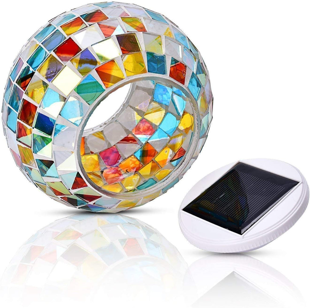 WSgift Color Changing Solar Powered Glass Mosaic Ball Led Garden Lights, Rechargeable Outdoor Waterproof Solar Night Lights Table Lamps for Decorations, Ideal Gifts