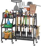 Heavy-Duty Garden Tool Organizer with 6 Wheels and 2 Baskets