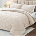 MUXHOMO Queen Comforter Set 7 Pieces, Reversible Bed in a Bag, Beige/White