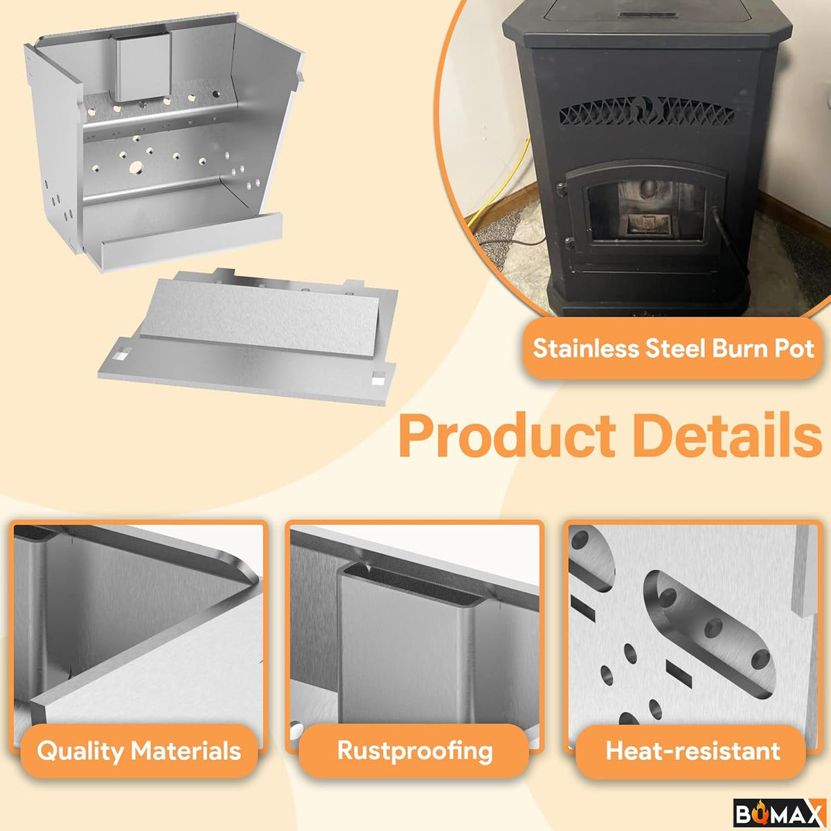 BQMAX Stainless Steel Burn Pot for PelPro PP130, PP150, PP60, PP70, PPC90