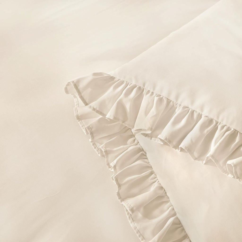 Andency Beige Queen Comforter Set, 3 Pieces Farmhouse Shabby Chic Bedding