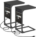 TUTOTAK C Shaped End Table with Charging Station, Side Table for Sofa