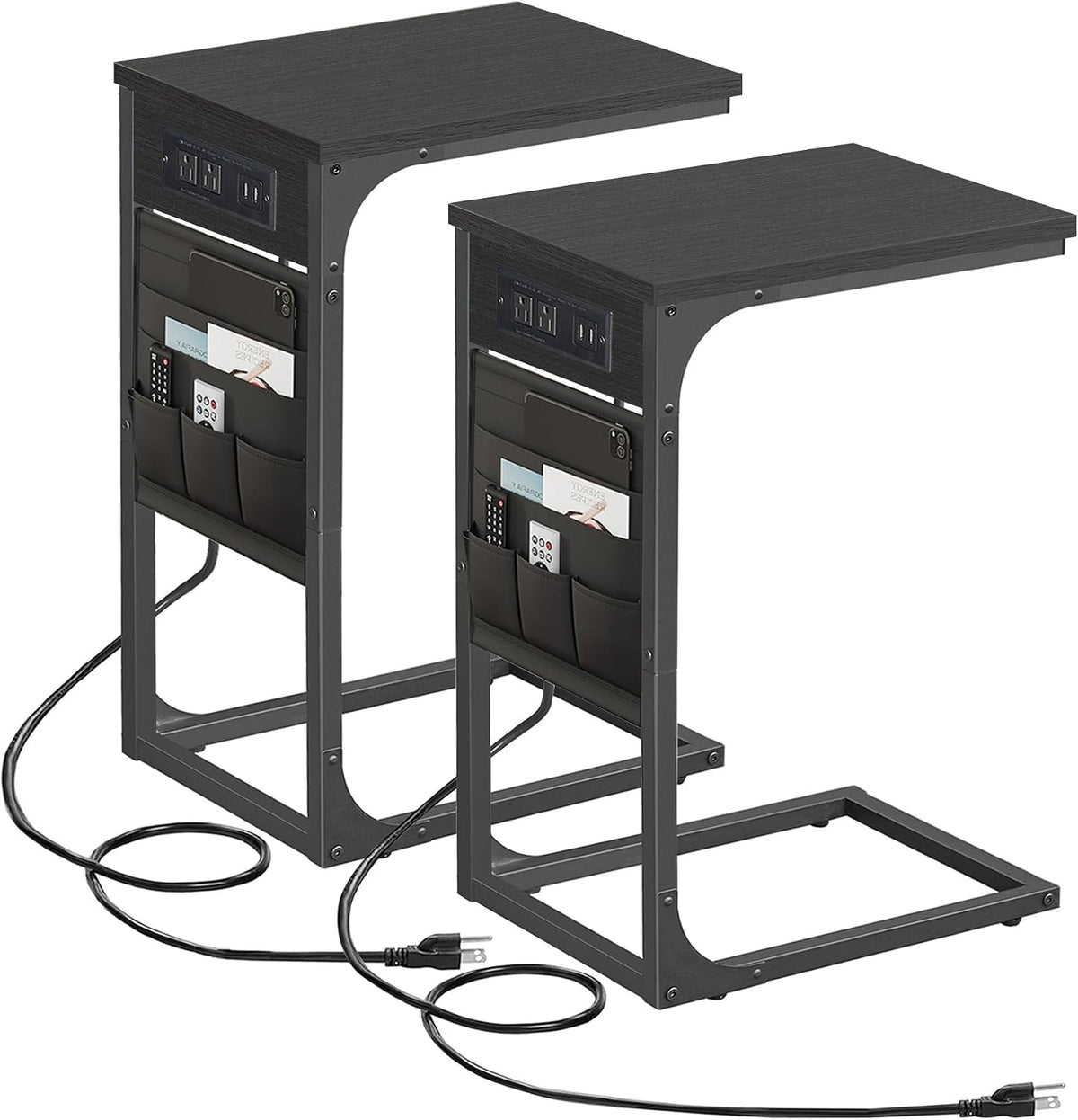 TUTOTAK C Shaped End Table with Charging Station, Side Table for Sofa