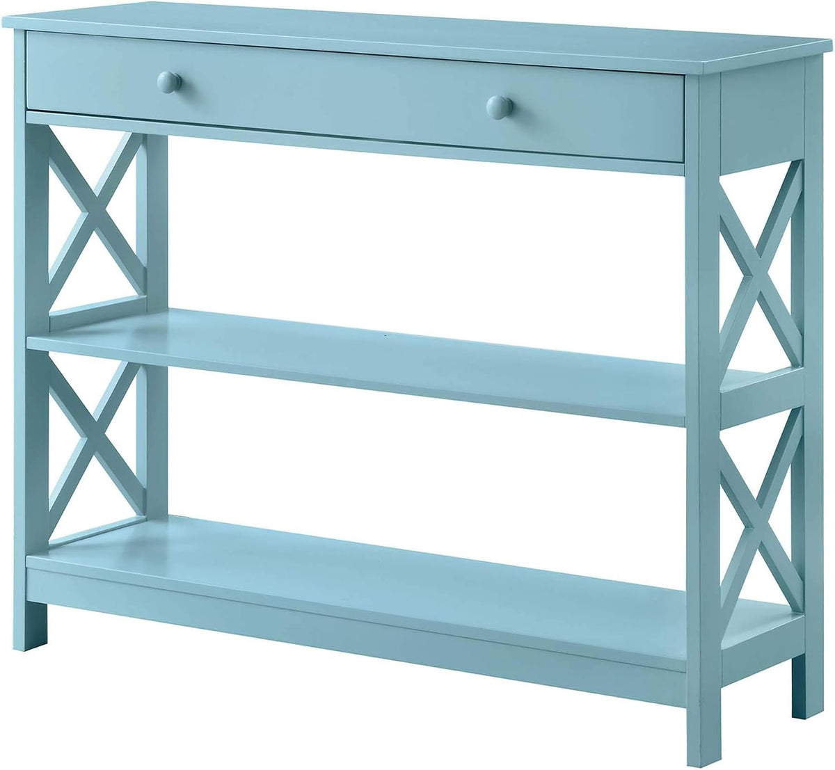 Convenience Concepts Oxford 1-Drawer Console Table 39.5" - Farmhouse Sofa Display with Storage Shelf For Living, Family, & Dining Room, Modern Entryway Hall Table for Kitchen, Bedroom, Sea Foam Blue