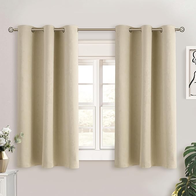 BGment Beige Short Curtains for Kitchen Window, Room Darkening Curtains 45 Inch by BGment