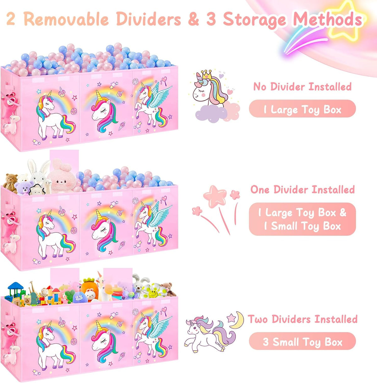 Extra
Large
Toy
Box
with
Lids,
Collapsible
Storage
Chest,
40"x16"x16"
Pink