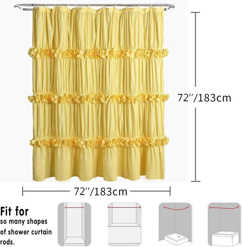 Homechoice Decor Bright Yellow Shower Curtain with 12 Buttonholes