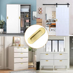 MOROBOR 4Pcs Stainless Steel Side Hole Flush Pull, Oval Bright Gold Embedded Sliding Door Handle Recessed Finger Pulls with Hidden Screws for Pocket Door Drawer Cupboard Wardrobe