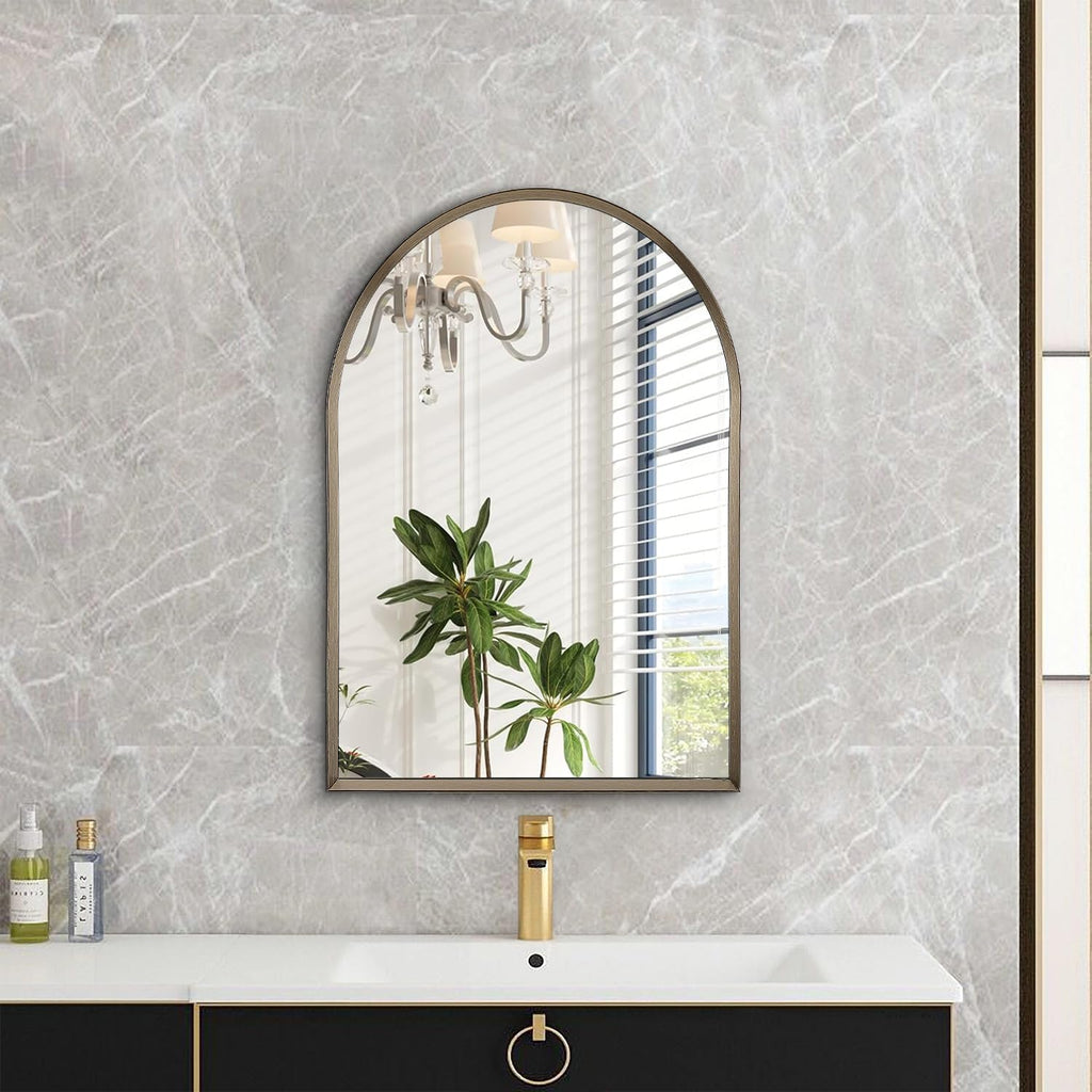Arched Mirrors for Wall, Brushed Metal Frame Mirror, Arch Bathroom Vanity Mirror for Living Room Bedroom Mantel Entryway Hallways Home Decor Aluminum Alloy Frame 20"x16"