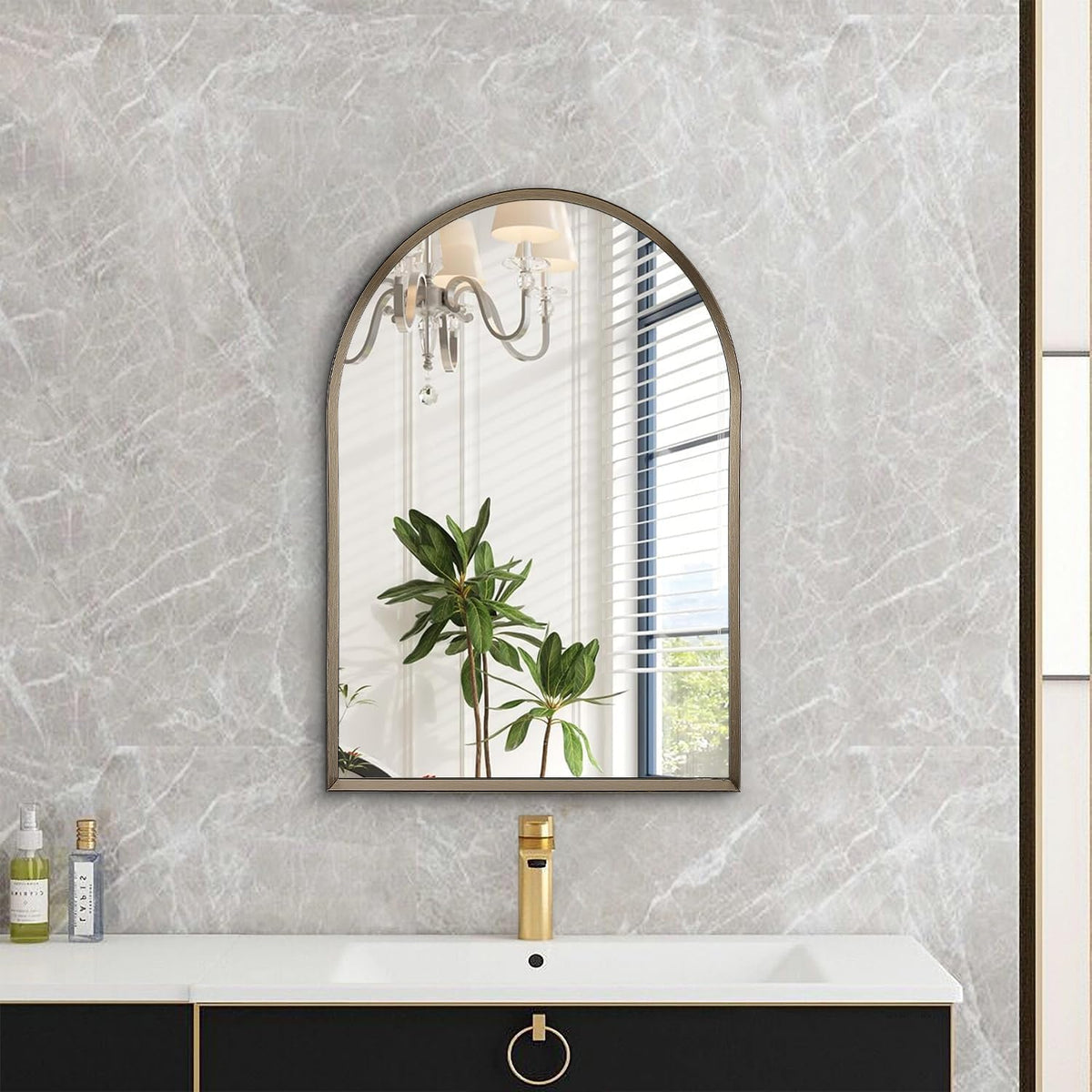 Arched Mirrors for Wall, Brushed Metal Frame Mirror, Arch Bathroom Vanity Mirror for Living Room Bedroom Mantel Entryway Hallways Home Decor Aluminum Alloy Frame 20"x16"