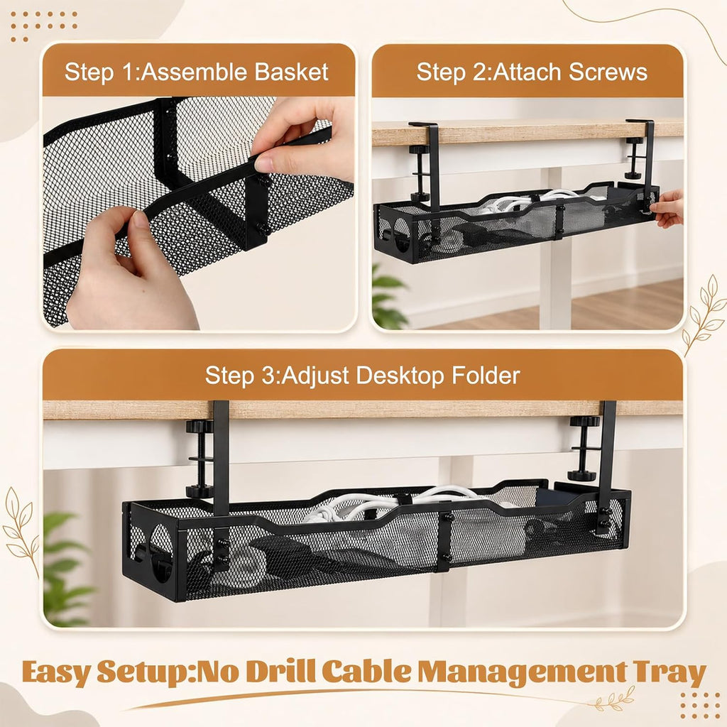 98 Pcs Under Desk Cable Management, 25" No Drill Cable Management