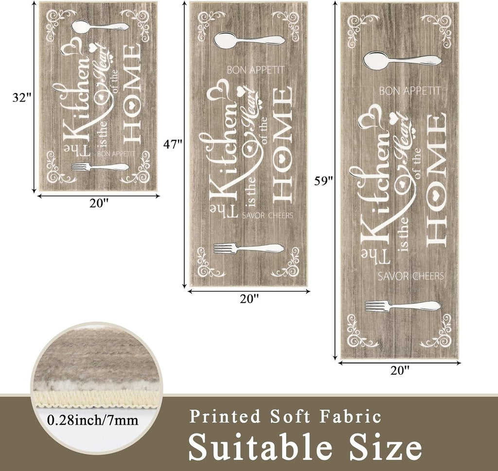 Vaukki Boho Kitchen Rug Sets 3 Piece,Dark Brown Washable Kitchen Floor Mat