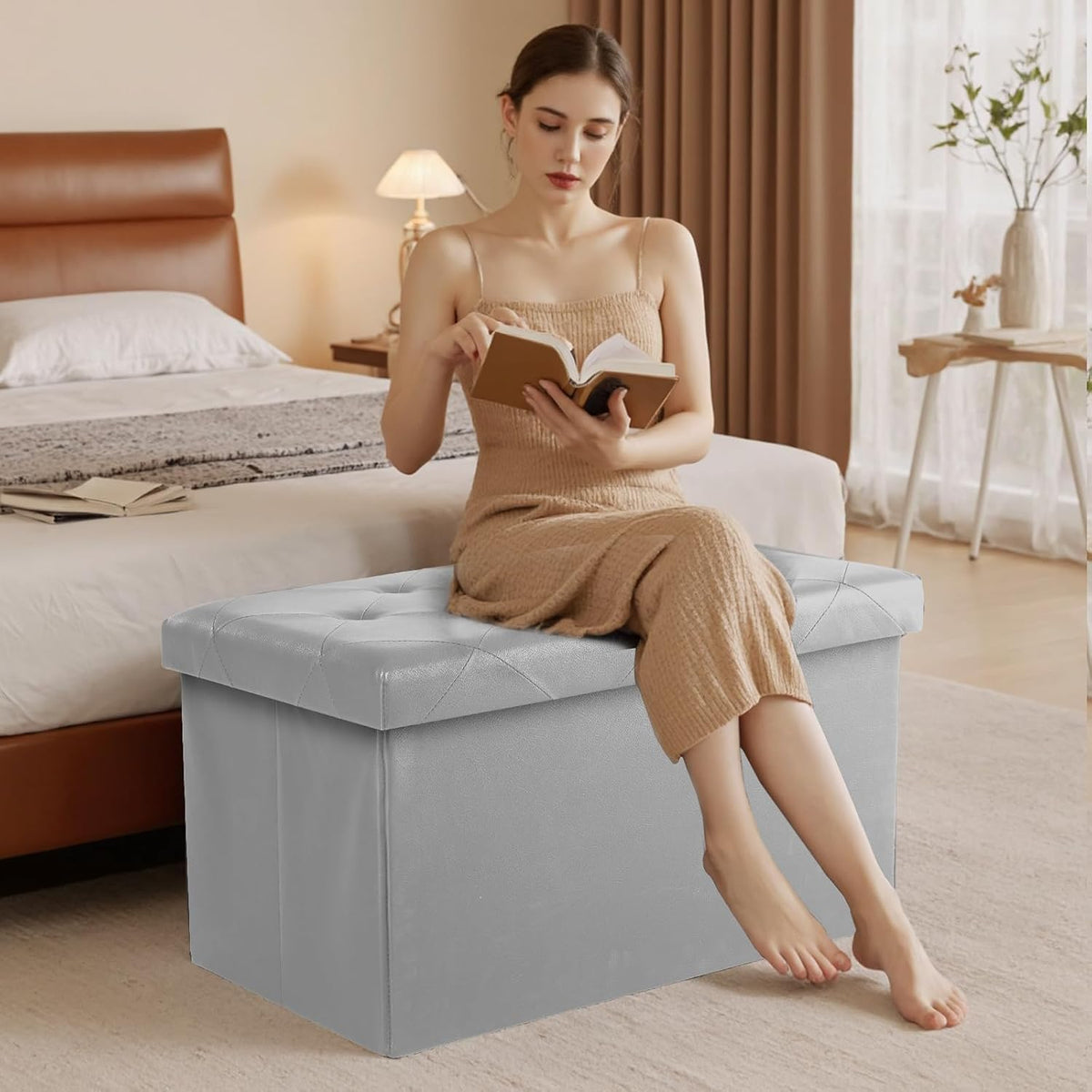 Sweetcrispy 30 Inch Folding Storage Ottoman Bench, Ottoman with Storage