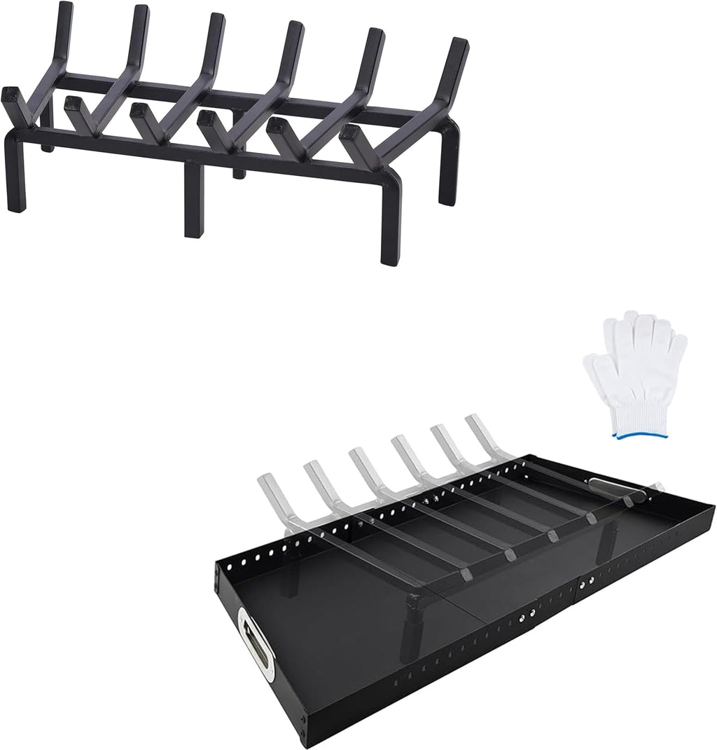 20 Inch Fireplace Grate Heavy Duty Solid Steel with 3 Piece Fireplace Tray Ash Pan for Indoor Hearth Outdoor Fire Pit Chimney Hearth Kindling Tool
