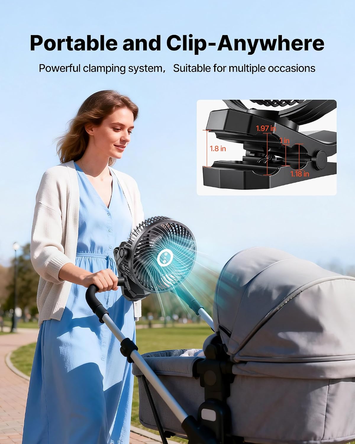 VEVOR Portable Clip Fan, Rechargeable Clip On Fan with Light, USB Port with 3 Speeds & Circulation Mode, Strong Airflow Sturdy Clamp, Long Runtime for Desk, Golf Cart,Outdoor Camping Treadmill,Black