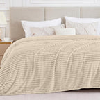 BEDELITE Full Size Blanket for Bed, 300GSM Soft & Warm Fleece Beige Blanket by BEDELITE