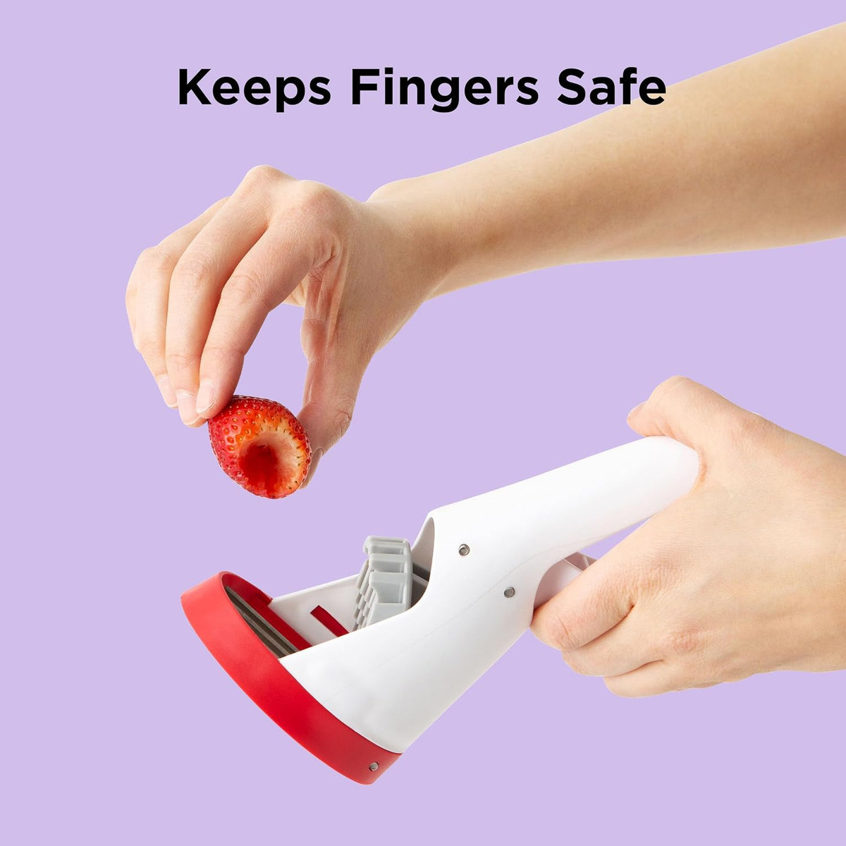 Chef'n Strawberry Slicer Fruit Prep Uniform Slice Safe Blade Tool Red
