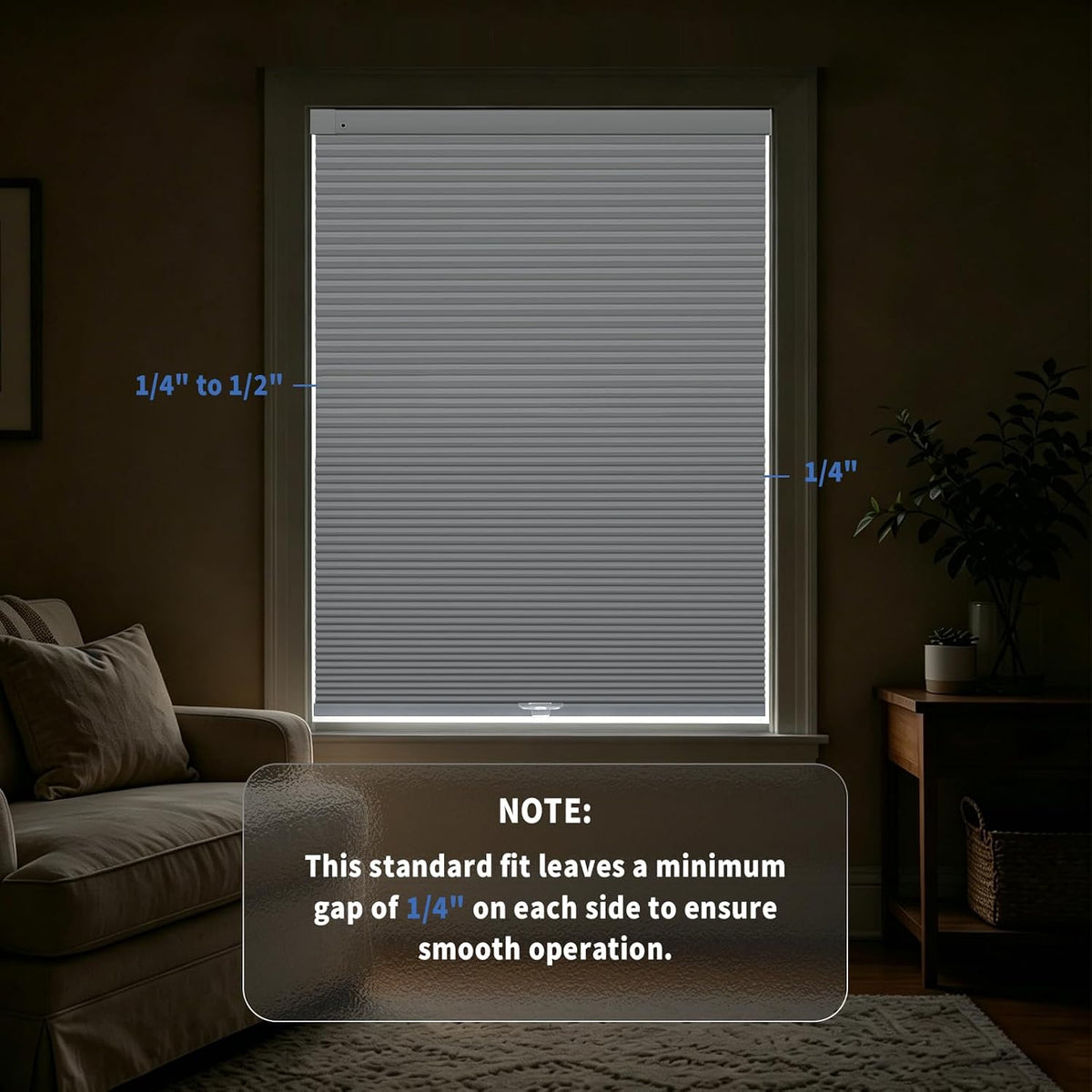 No Drill Blackout Cellular Shades, White, 36" W x 64" H