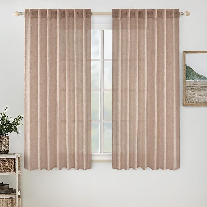 MIULEE Natural Beige Linen Curtains 54 Inch Length 2 Panels by MIULEE