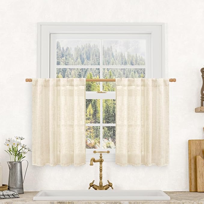 LAMIT Short Window Linen Curtains 36 Inch Length 2 Panels, 34 x 36 Inch by LAMIT