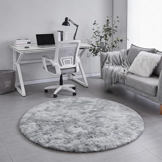 Amdrebio Tie-Dyed Light Grey Round Area Rug 4Ft - Image 6